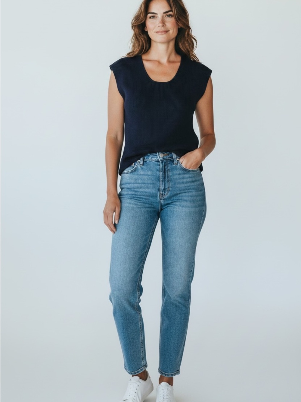 MELANIE LYNE  women's Sleeveless Navy Scoop Neck knit Women's Top large